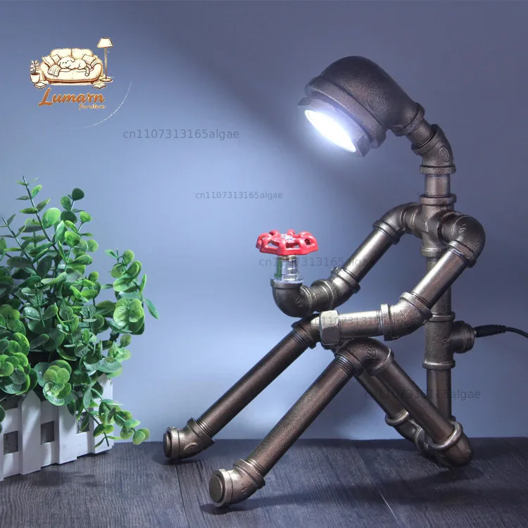 Creative retro power bank industrial wind robot eye protection bar student dormitory desk gift water pipe desk lamp