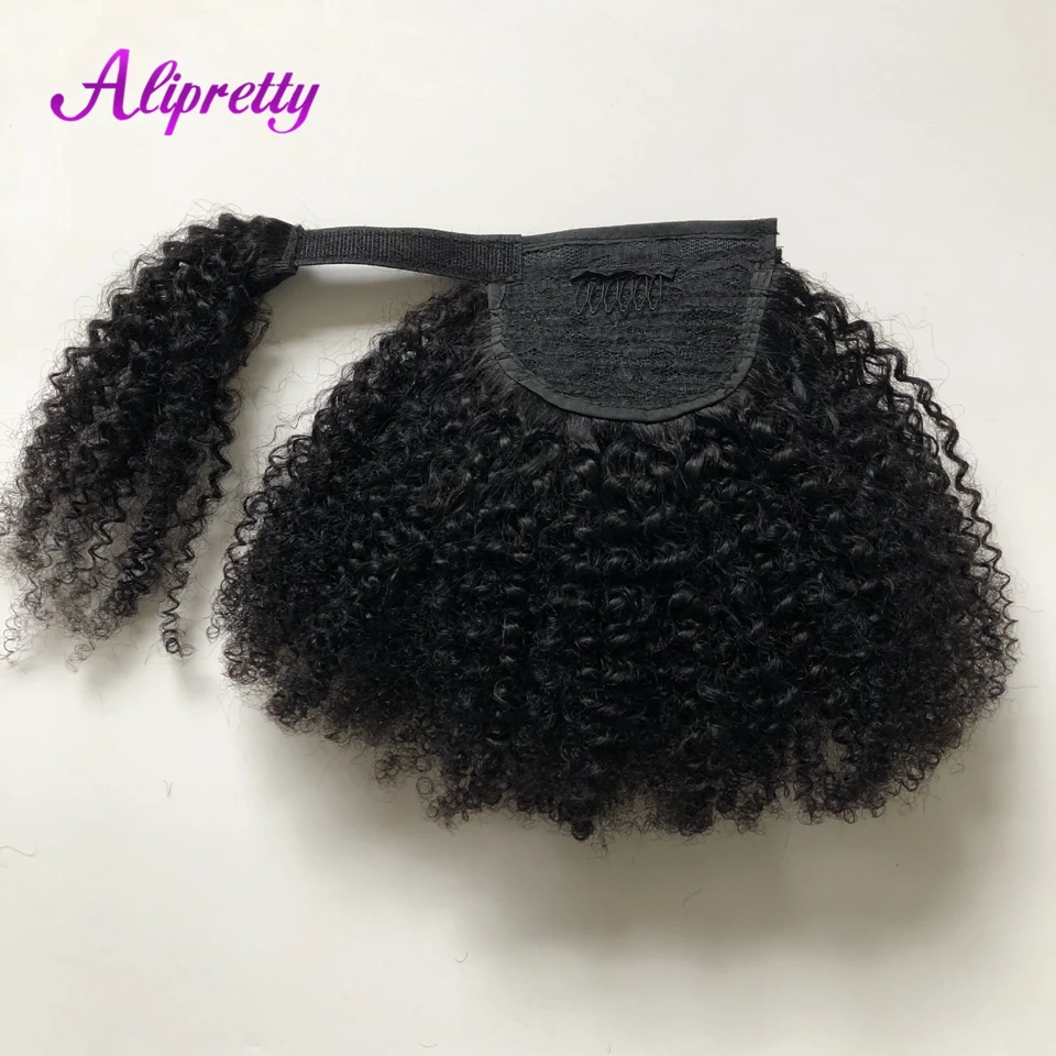 Afro Kinky Krullend Paardenstaart Human Hair Extensions Clip In Voor Vrouwen Wrap Around Paardenstaart Krullend Menselijk Haar Paardenstaart