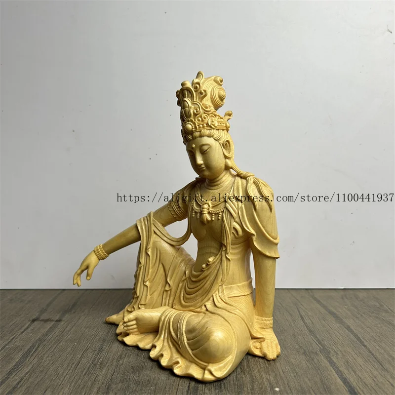 

Exquisite Wood Carving Serene Guanyin Bodhisattva Statue Home Decor Accent Living Room Office Study Zen Artwork