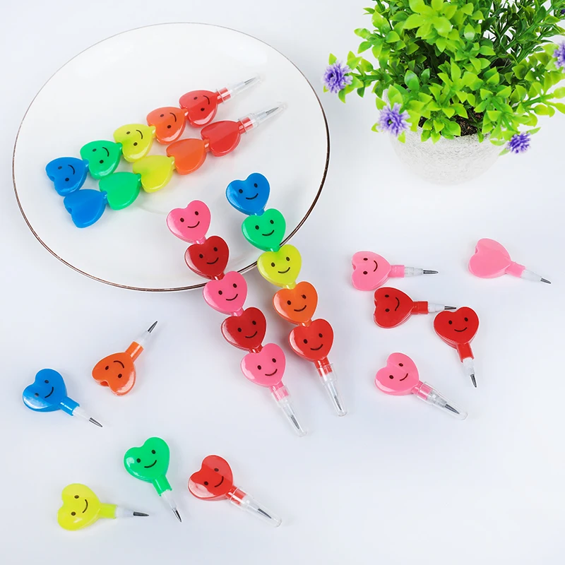 5pcs Cute Building Block Pencils Smile Love Heart Stack Pencils Kids Birthday Party Favor Wedding Valentine's Guest Gift Rewards