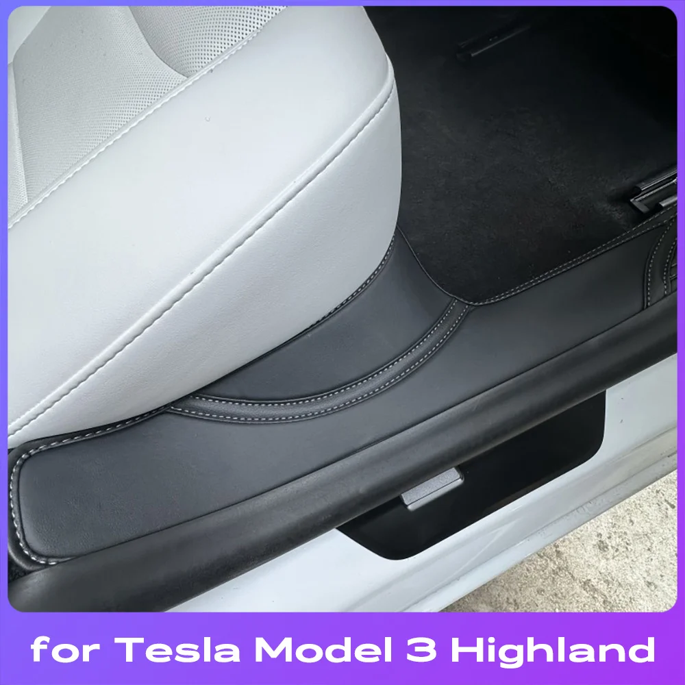 Almohadilla de umbral de puerta delantera y trasera para Tesla, Pedal de bienvenida, tira de umbral, accesorios de cuero, nuevo Modelo 3 Highland,