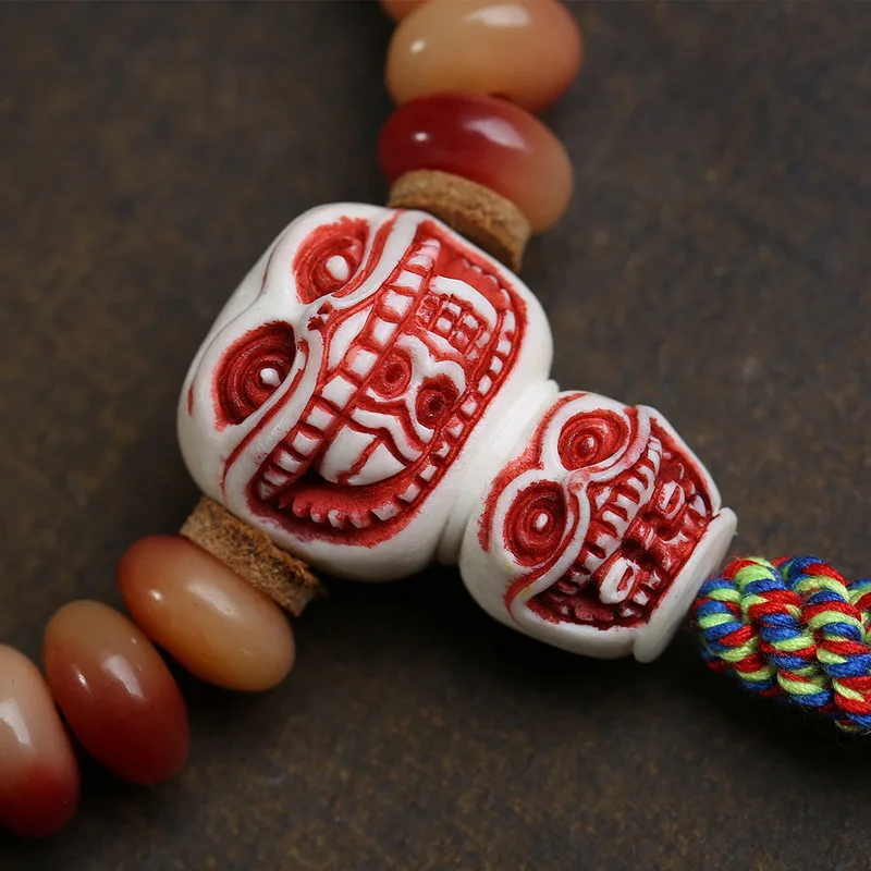 Half-Blood Bone Medicine Tablet Bead Bracelet Single Circle Tibetan Style Tassel Deer Antler Root Glass Accessories