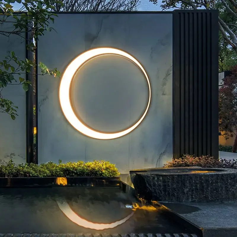 Outdoor wall light Modern IP65 Minimalist waterproof LED Villa terrace garden street light with full moon background porch light