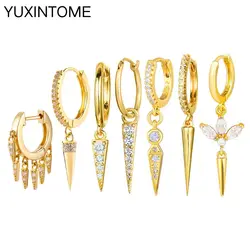925 Sterling Silver Ear Needle Punk Hiphop Rivet Pendant Earrings Fashion Zircon Rivet Huggie Hoop Earrings Gothic Jewelry Gift