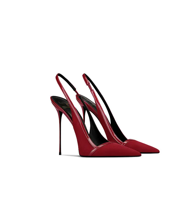 Spring New Suede High Heel Sandals Women Pointed Toe Stiletto Fashion Elegant Chic
