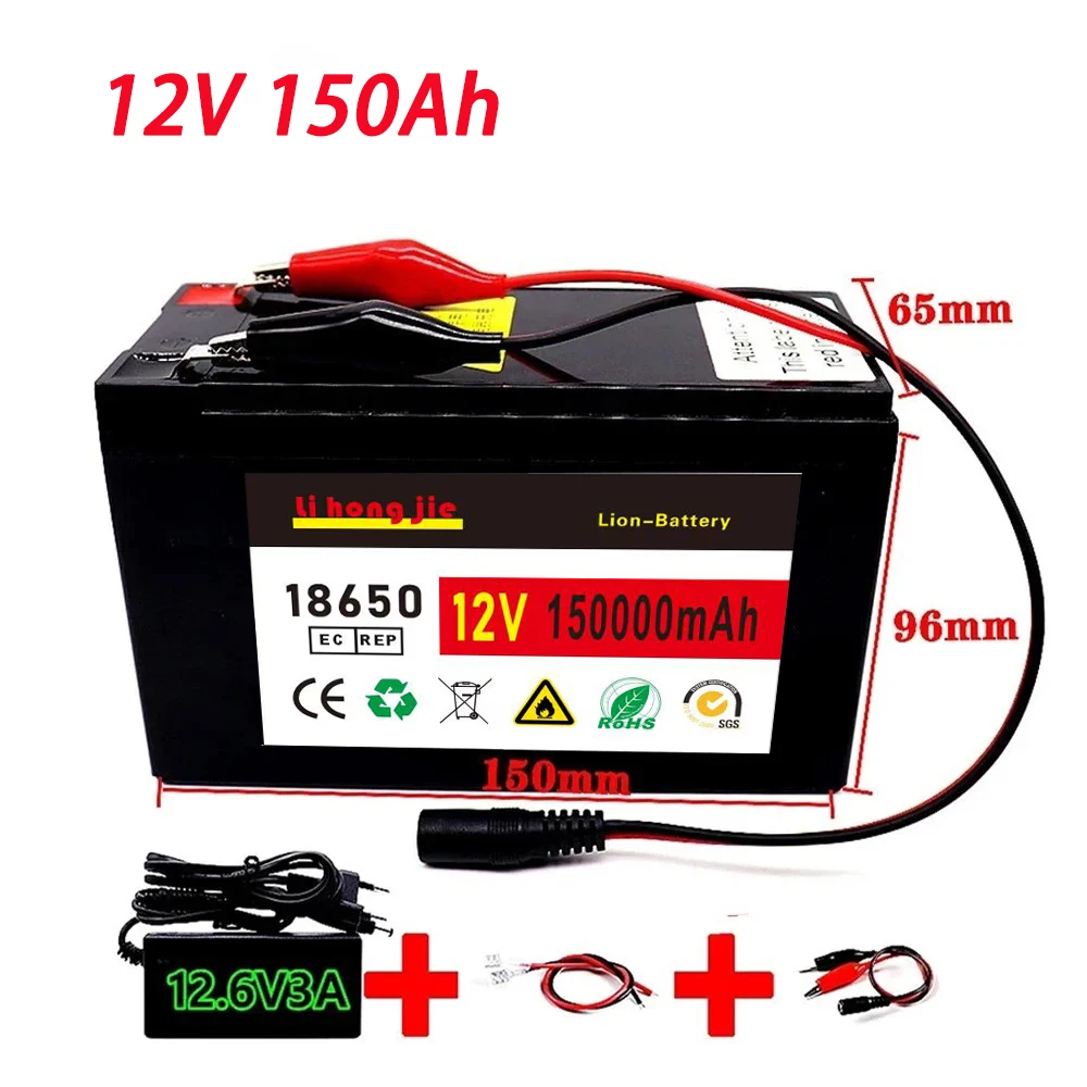 New 18650 lithium-ion rechargeable battery pack 12v 120Ah 30A solar cell with built-in high current BMS electric vehicle battery