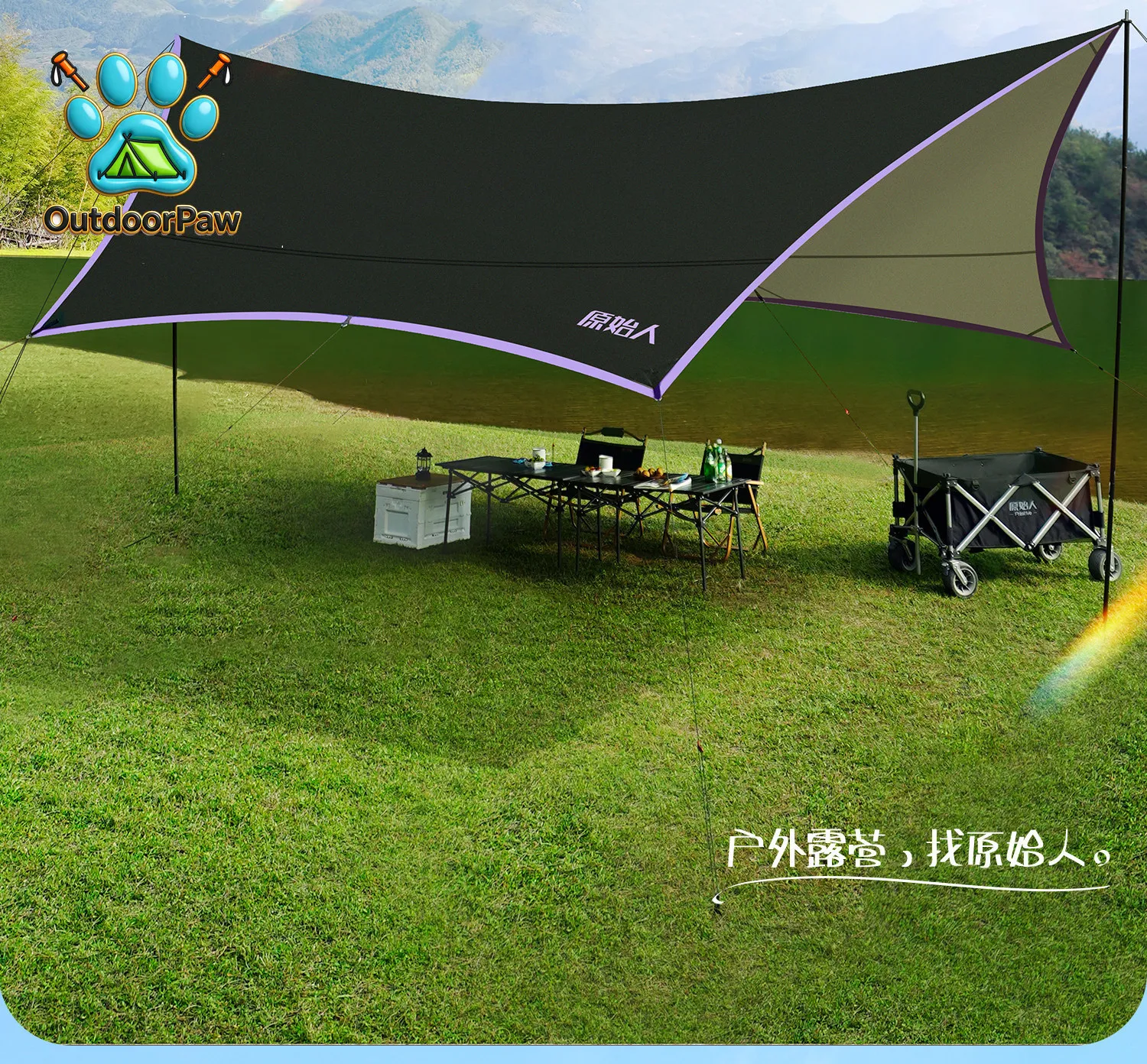 Vinyl canopy tent outdoor silver canopy Internet celebrities camping sunshade sunscreen hexagonal butterfly shed curtain