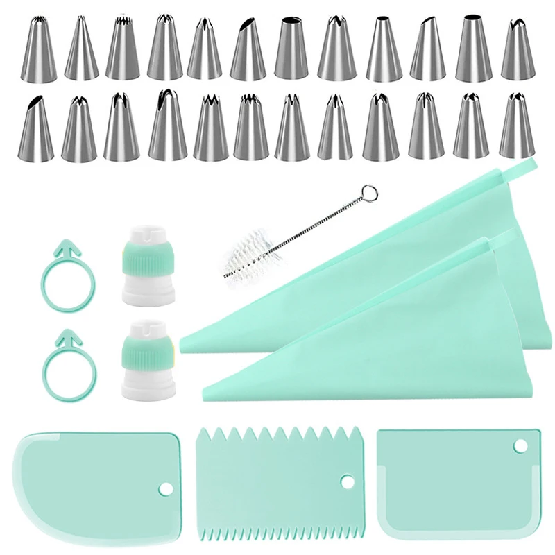 Lmetjma-Tubulação Sacos e Dicas Set, Reutilizáveis Silicone Pastry Bags, Pontas de Aço Inoxidável, 3 Glacê mais suave, 1 Pipe Brush, 24 Pcs, 34Pcs