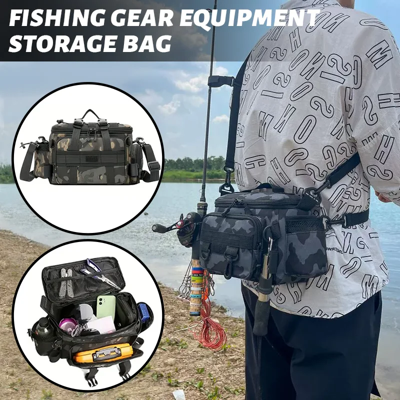 

Portable large-capacity fishing tackle storage bag, durable fishing backpack with storage compartments - fishing accessories