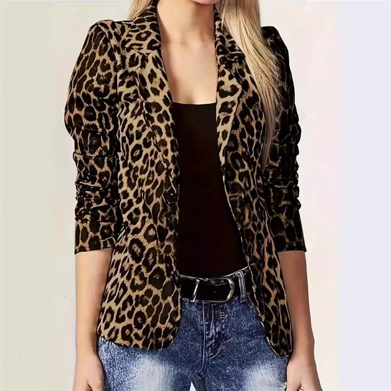 

Leopard Print Temperament Commuter Suit Women's Faion Thin Nine Sve Busin Sle Daily Wear Spring Season Thin Suit
