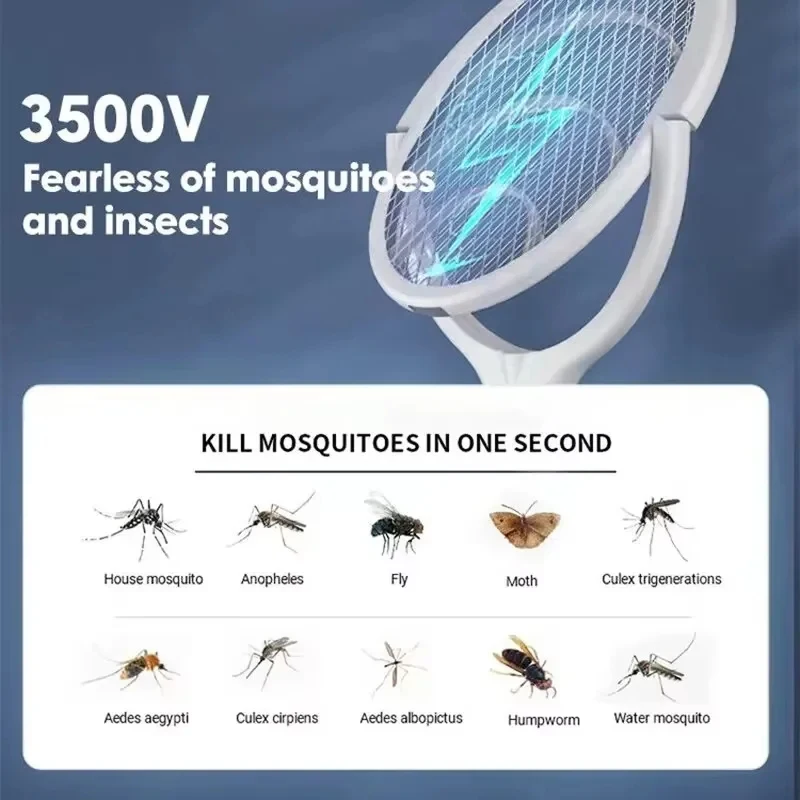 New 5 In 1 Fast Charging Racket Kill Fly Bug Safety Insulated Battery Powered Lamp ABS Adjustable Electric Mosquito Swatter