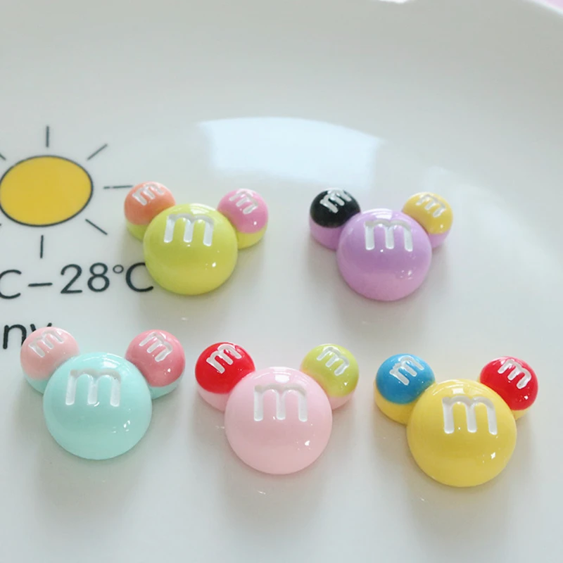 10 Pcs New Cute Bright Surface Cartoon M Beans Colour Candy Resin Scrapbook Diy Jewelry Children Party Hairpin Accessories