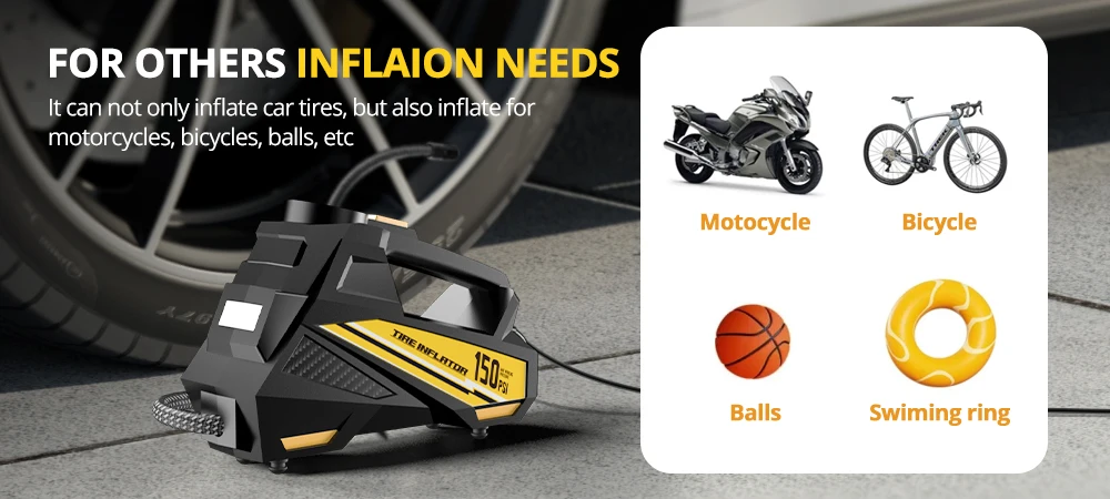 CARSUN Tragbarer Luftkompressor 12V 150PSI Reifenpumpe Schnelle Aufpumfung LED Automatische Abschaltung Digitales Manometer für Motorrad Ball CE – Detail 6