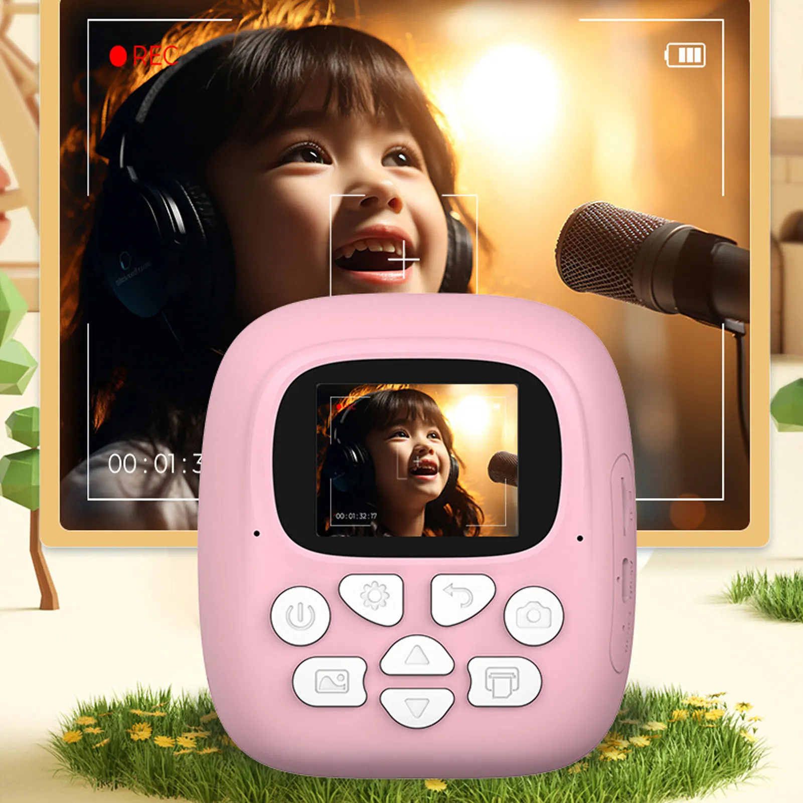 Instant Print Camera 24MP 180 Degree Rotation Lens 2.4 inch Large Screen Digital Camera  with Music Player Games for Outdoor