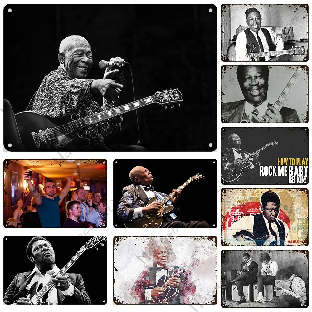 Musician B.B. King Wall Plate Vintage Poster Metal Tin Sign Old Fashion Metal Plaque Club Bar Home Wall Decor Signs Metal Signs