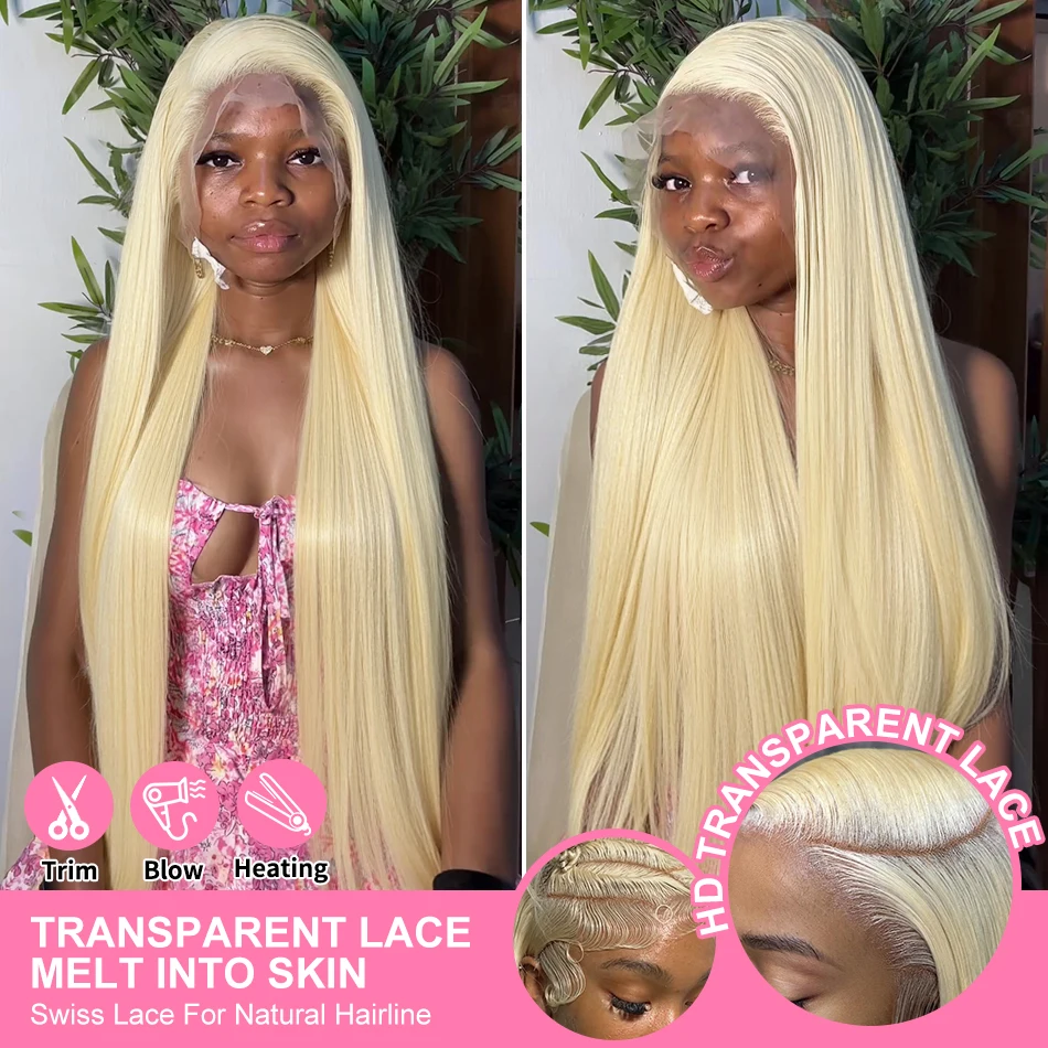 

Прозрачные фронтальные парики из натуральных волос HD 13x4 с кружевной вставкой, цвет 613 блонд, прямые, 13x6, для женщин, 34 дюйма