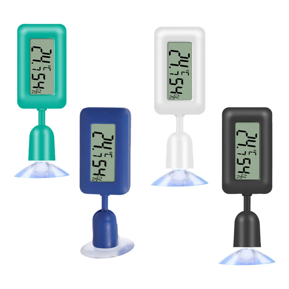 Temperature and Humidity Monitor for Small Pets Featuring a Compact Design 360 Degree Rotation and Suction Cup Mounting