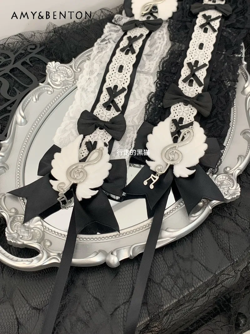 اليابانية الأصلية لوليتا Harajuku نمط القوطية المرقعة هيرباند الألغام سلسلة ثقافة فرعية مقوس دانتيل الثقيلة الحرفية لطيف Headbands #3