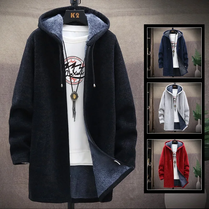 Men's Knitted Top Cardigan Trendy Korean Style Fall Winter New Arrival Hooded Sweater Outerwear Woolen Jacket