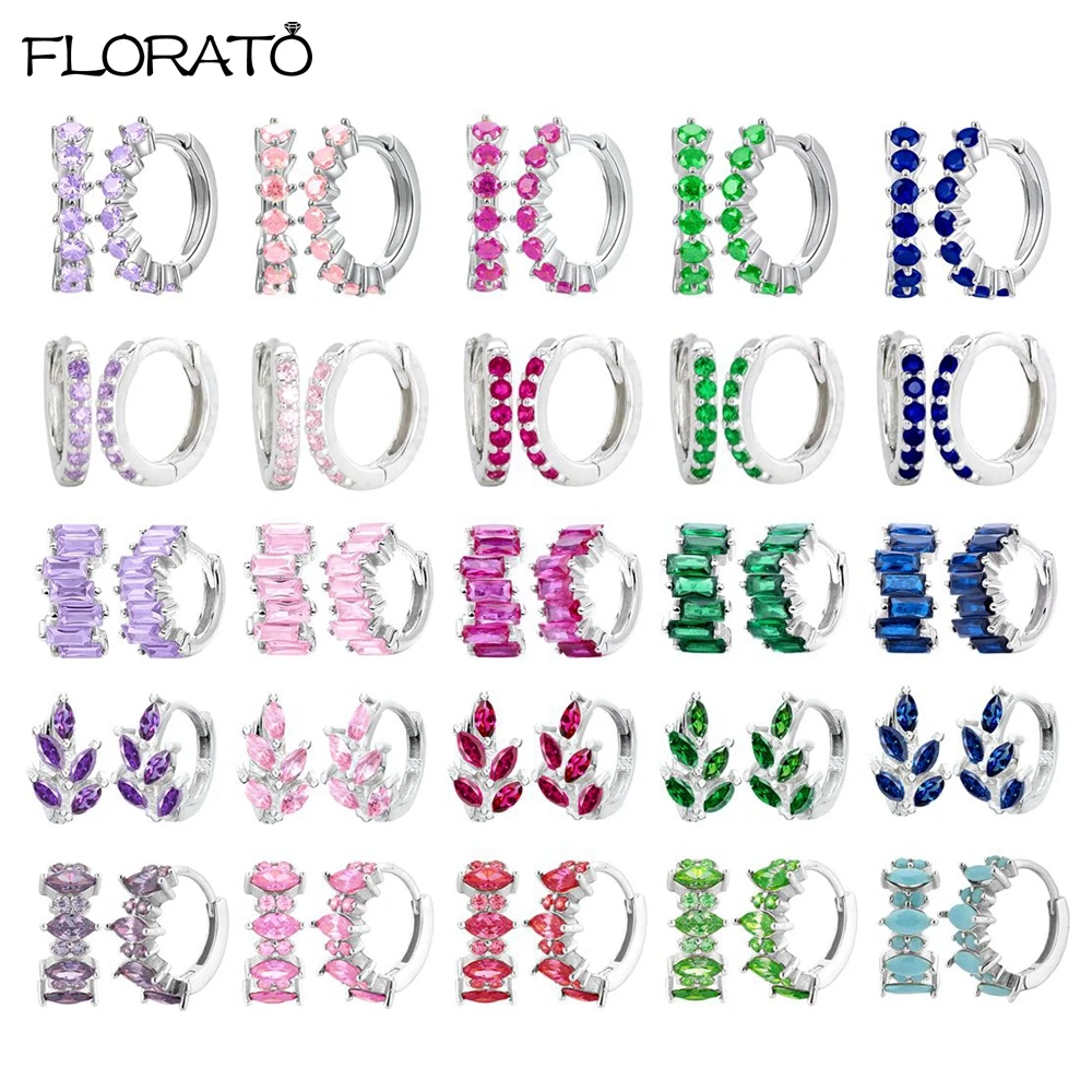 

925 Sterling Silver Needle Colorful Crystal Zirconia Hoop Earrings for Women Men Tiny Huggie Earrings Dainty Piercing Jewelry