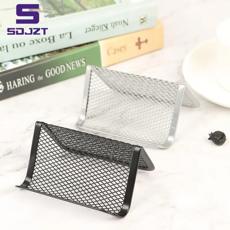 Metal Mesh Portable Business Card Holder Display Stand Home Desk Storage Stand