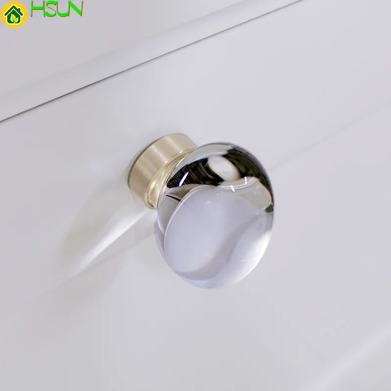 Crystal pigeon egg brass handle Italian modern light luxury clothes cabinet door drawer cabinet single hole transparent cabinet