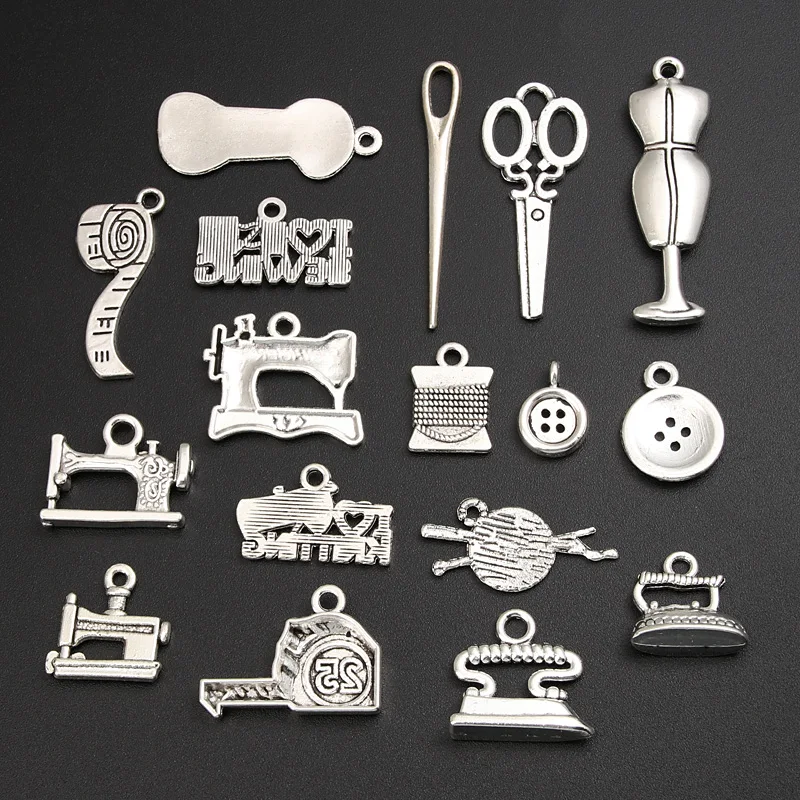 30pcs Random Mix Silver Color Cute Sewing Machines Charms Tape Measure Pendant Jewelry Making DIY Handmade Findings Accessories