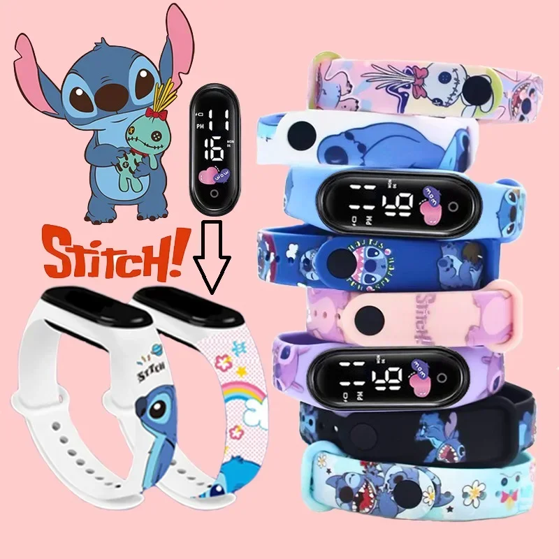 Montres numériques Disney pour enfants, figurines d\'anime, Stitch, LED, montre Shoous, tactile, étanche, montre de sport électronique, cadeau