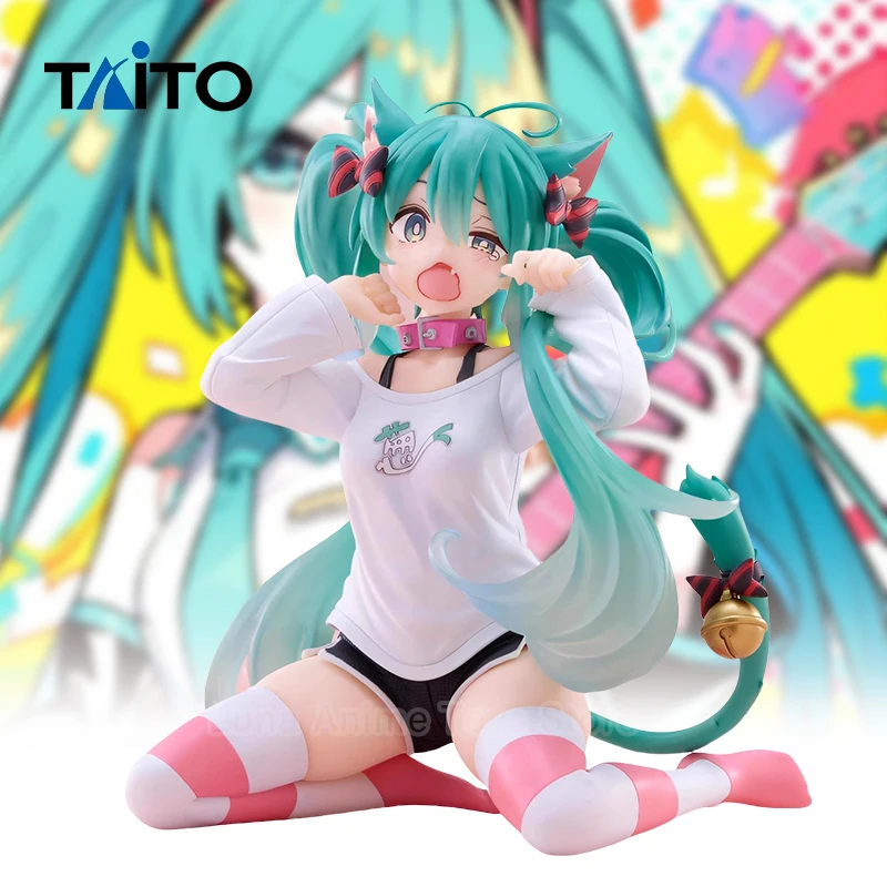 タイトーオリジナルかわいいデスクトップ初音ミクアニメフィギュア座位猫耳デザインおもちゃグッズ-pvc-モデル誕生日-gif