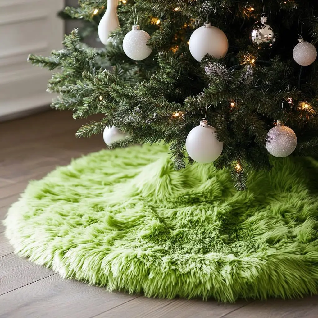 

60/78/90/122CM 2025Christmas Green Plush Tree Skirt Tree Cushion Faux Fur Tree Skirt Holiday Decor Xmas Party Holiday Decoration