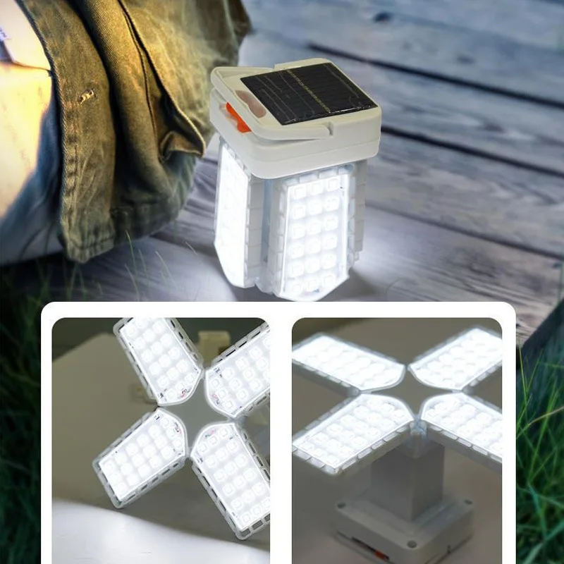 Solar Camping Lantern Foldable Emergency Lamp USB Rechargeable Tent Light Outdoor Waterproof Portable Work Light For Fishing