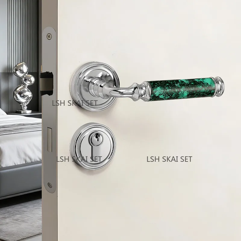 1 Set Antique Brass Security Door Lock European Interior Lock Set Door Handle with Marble Home Hardware Bedroom Door Lock