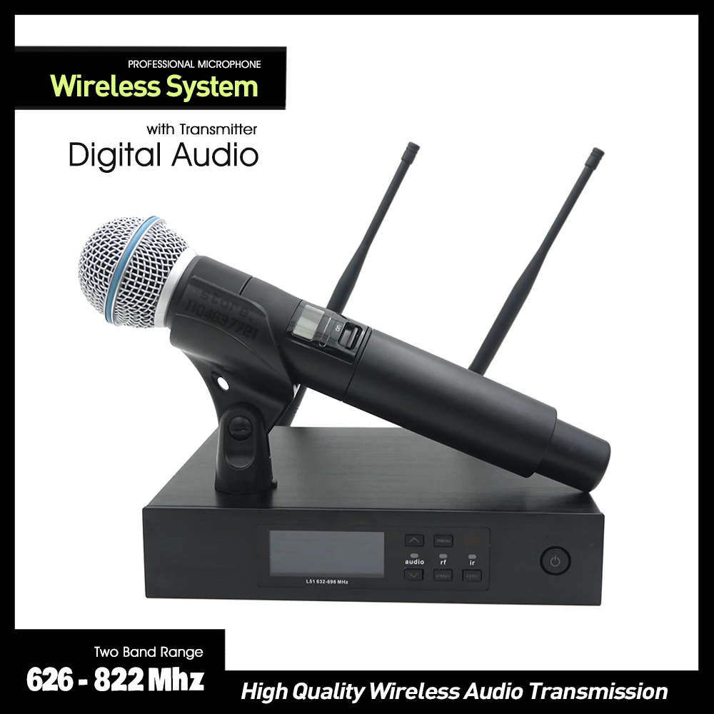 QLXD4 Wireless Dynamic Microphone Digital Audio System with BETA58A Handheld Transmitter For Live Vocal Stage Karaoke Performane