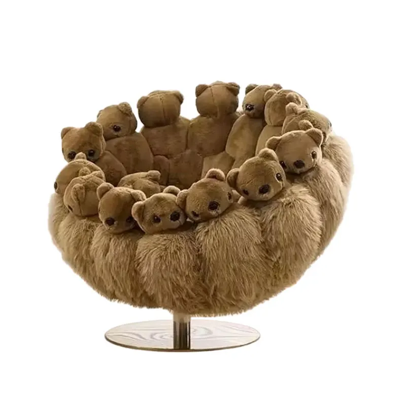 *Italian Luxury Casual Rotating Single Chair with Teddy Bear Plush Animal Doll Design Suitable for Living Room or Bedroom