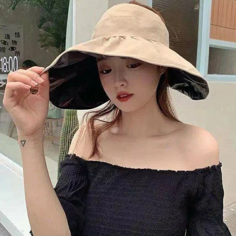 Summer Empty Top Wide Brim Sun Hat For Women Anti UV Sunscreen Bucket Hat Female Sun Protection Outdoor Beach Cap