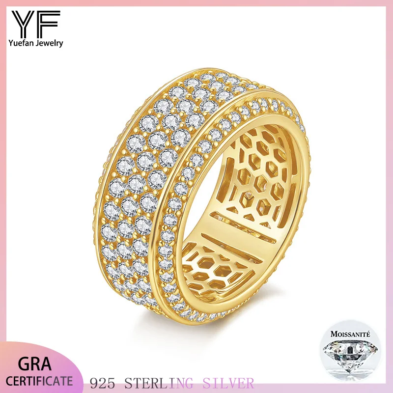

S925 silver DVV1 moissanite men's ring full diamonds plated with 18k gold hip-hop rock fashion wedding ring with GRA certificate