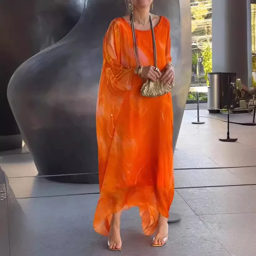 Robes texturées en marbre pour femmes musulmanes au moyen-orient dubaï, nouvelles Robes d'été pour femmes irrégulières en mousseline de soie imprimée