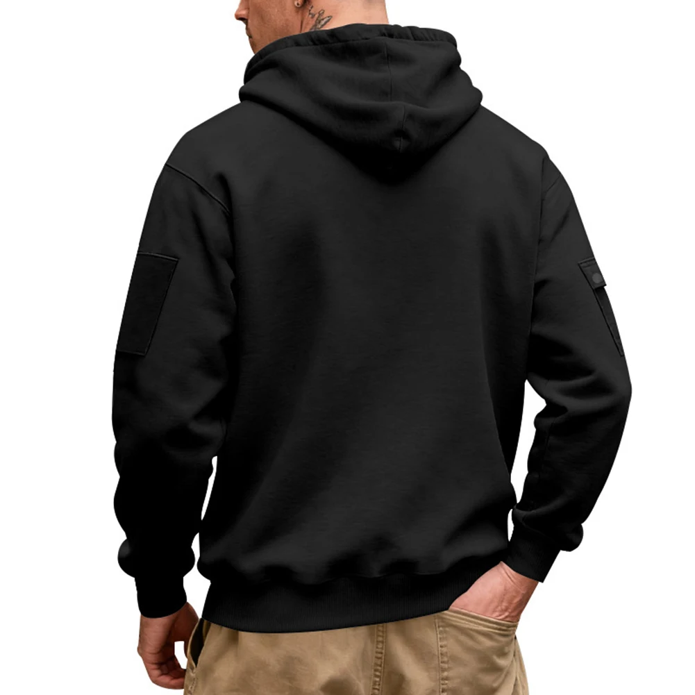 

Мужская толстовка-пуловер с капюшоном, множеством карманов и молнией, повседневная уличная куртка, верхняя одежда для холодной погоды