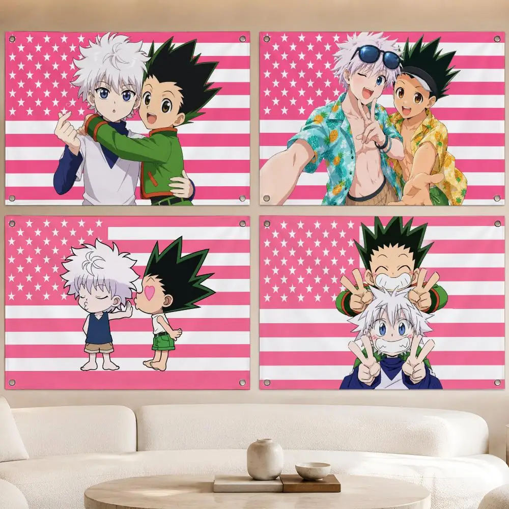 Anime G-Gon x Killua Hunter x Hunter Flags Fan Banner Tapestry Wall Hanging Garage BarDorm Camp Party Outdoor Home Decor Gift