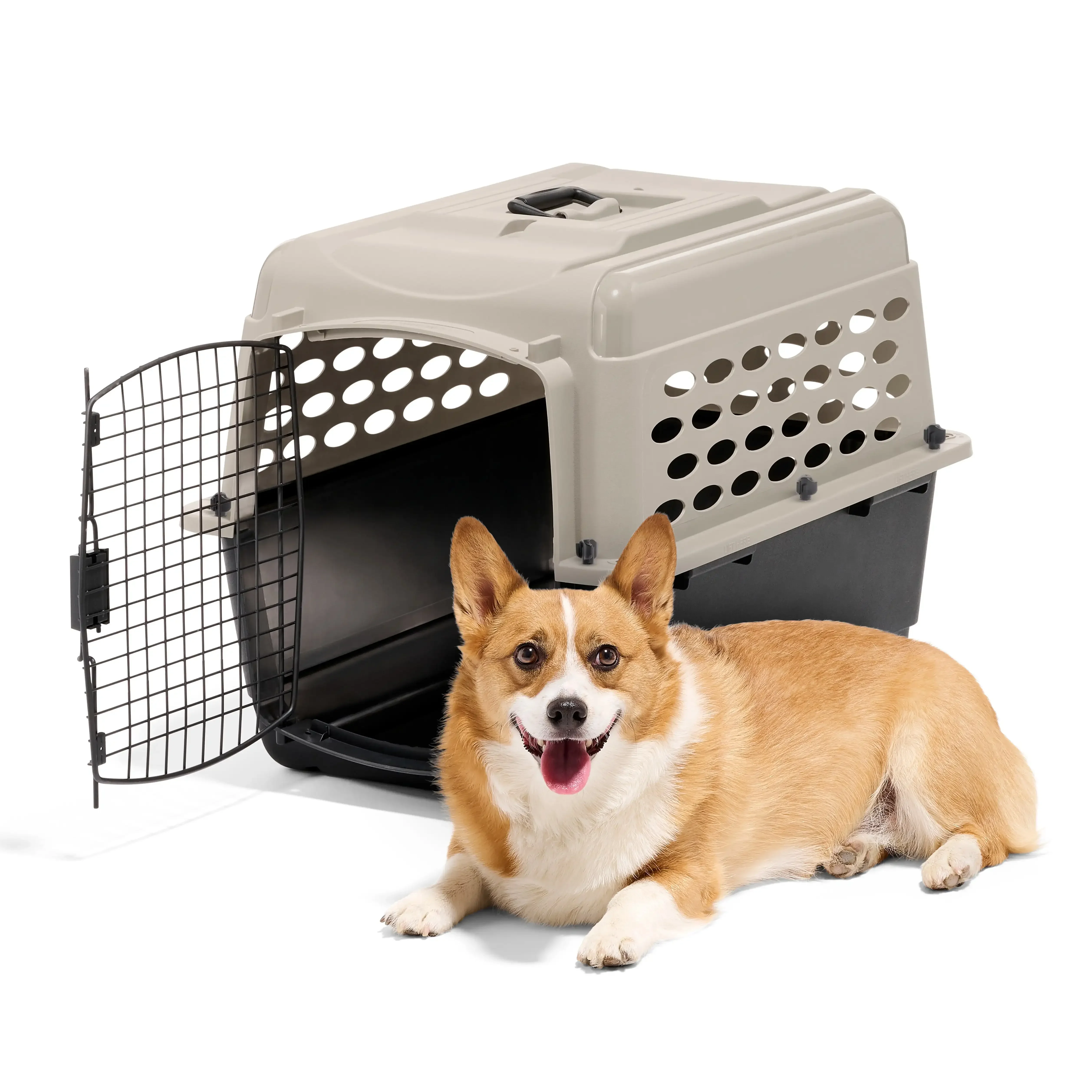 Caixa para cães pequenos aprovada pela companhia aérea |   Animais de estimação de 20-30 libras |   Canil portátil cinza com porta e alça seguras para viagens, uso doméstico