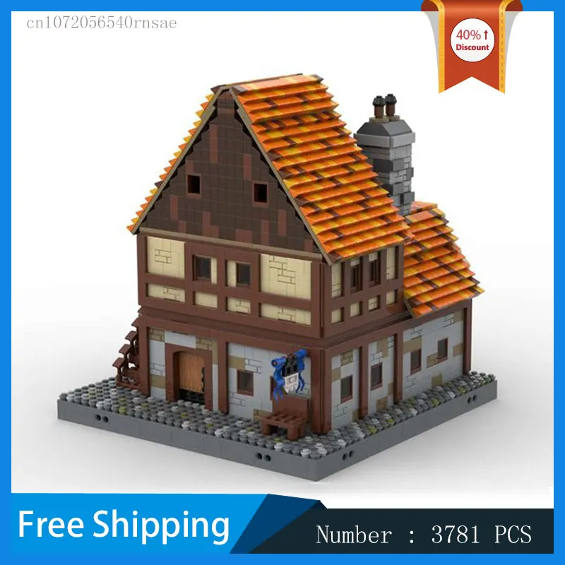 MOC Building Blocks Modular Medieval Stores Kitchen House Architectural Model DIY Bricks Kid Toy Collection Christmas Present