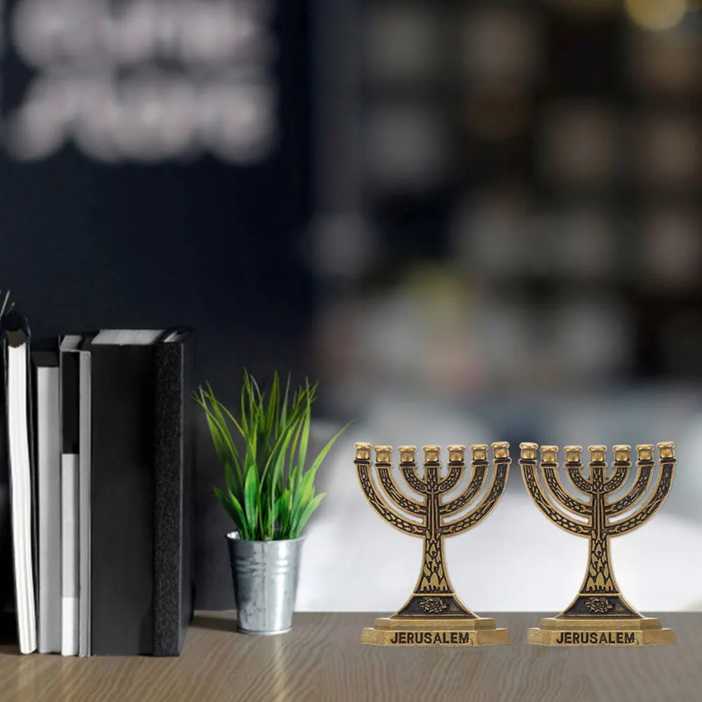 

2pcs 7-Branch Candlestick Ornaments Sturdy Alloy Vintage Decorative Church Wedding Desktop Adornment Menorah Jewish