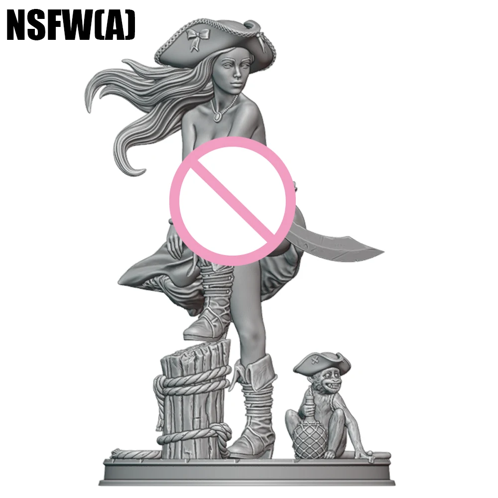 

1/24 Female Pirate Monkey Grey Resin Figurine Toy Unpainted GK Doll Unassembled 3D Print Assembly Miniature Reduction Statue Toy