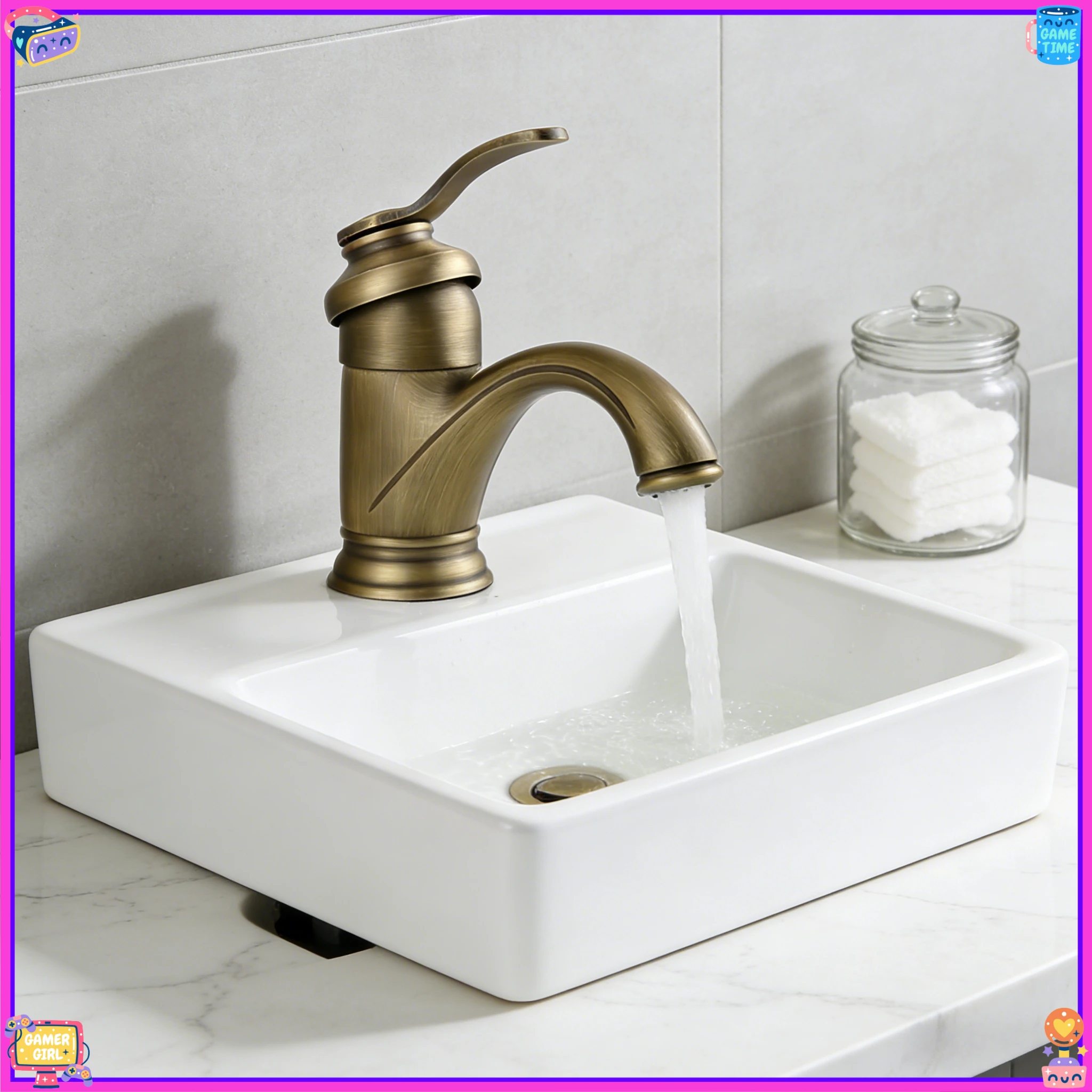 

New American Antique French Pastoral Retro Brass Finish Hot and Cold Faucet for Household Bathroom Counter Basin