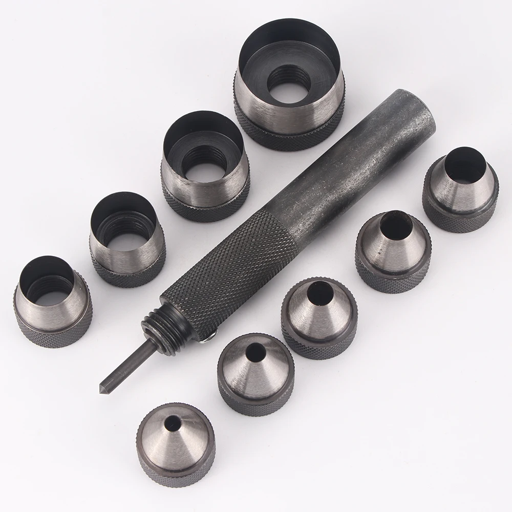 Professional Interchangeable Large Hollow Hole Punch Tool Set, 10 Piece Heavy Duty Gasket Punch Set, 5mm - 32mm Hollow Punch Kit