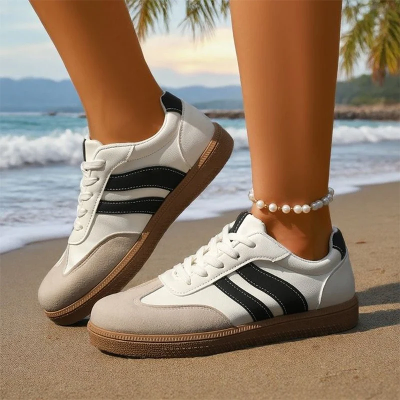 

New Mix Color Striped Sneakers for Women Light Patchwork Sports Shoes Woman Spring Autumn Lace Up Vulcanize Shoes Laides