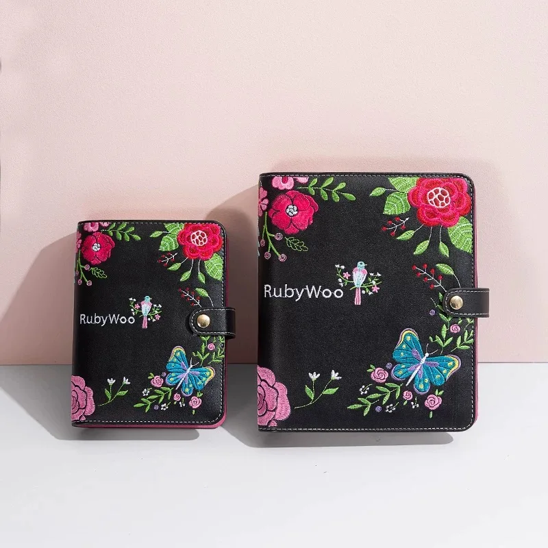 刺繍蝶-a6-a5-pu-レザー-diy-バインダーノートブックカバー日記アジェンダプランナー紙カバー学校文具