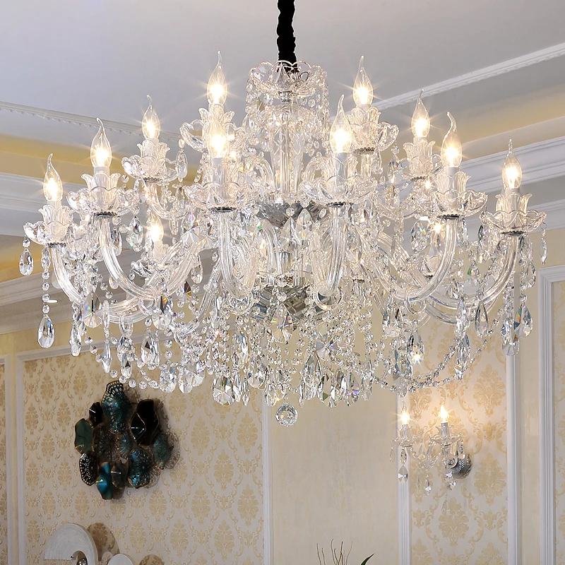 Modern European Style Gold/Silver Clear Crystal Chandelier Clear Crystal Home Lighting Decor Hanging Light Fixture