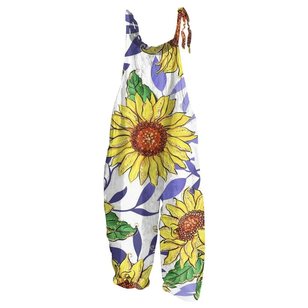 Summer 2025 women's new one-piece pants, 3D sunflower print, fashionable and sexy street style women's one-piece pants