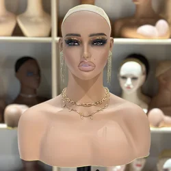 PVC Female Mannequin Head with Shoulder Dummy Head for Wigs and Necklace Display European and American Makeup Model